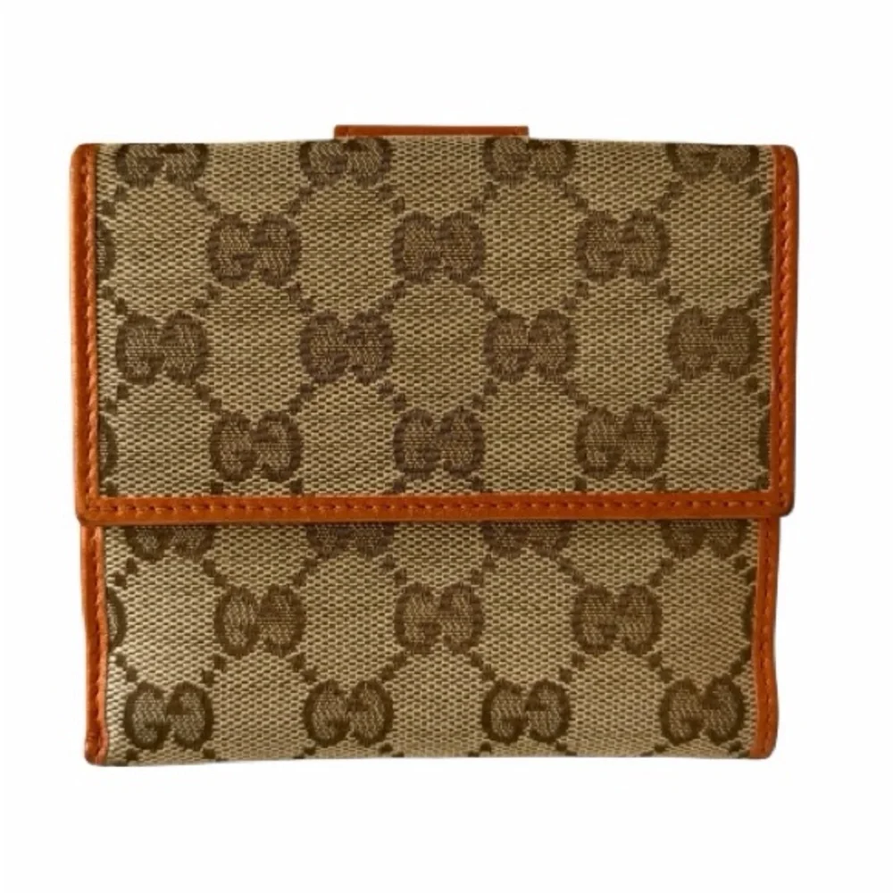 Gucci GG Supreme Canvas Bifold Wallet Orange Leather Trim - Picture 2 of 11